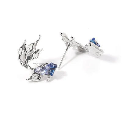 Gradient Blue Goldfish Earrings with 925 Silver Needles