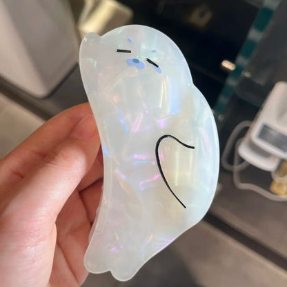 Squinting Transparent Iridescent White Seal Hair Claw