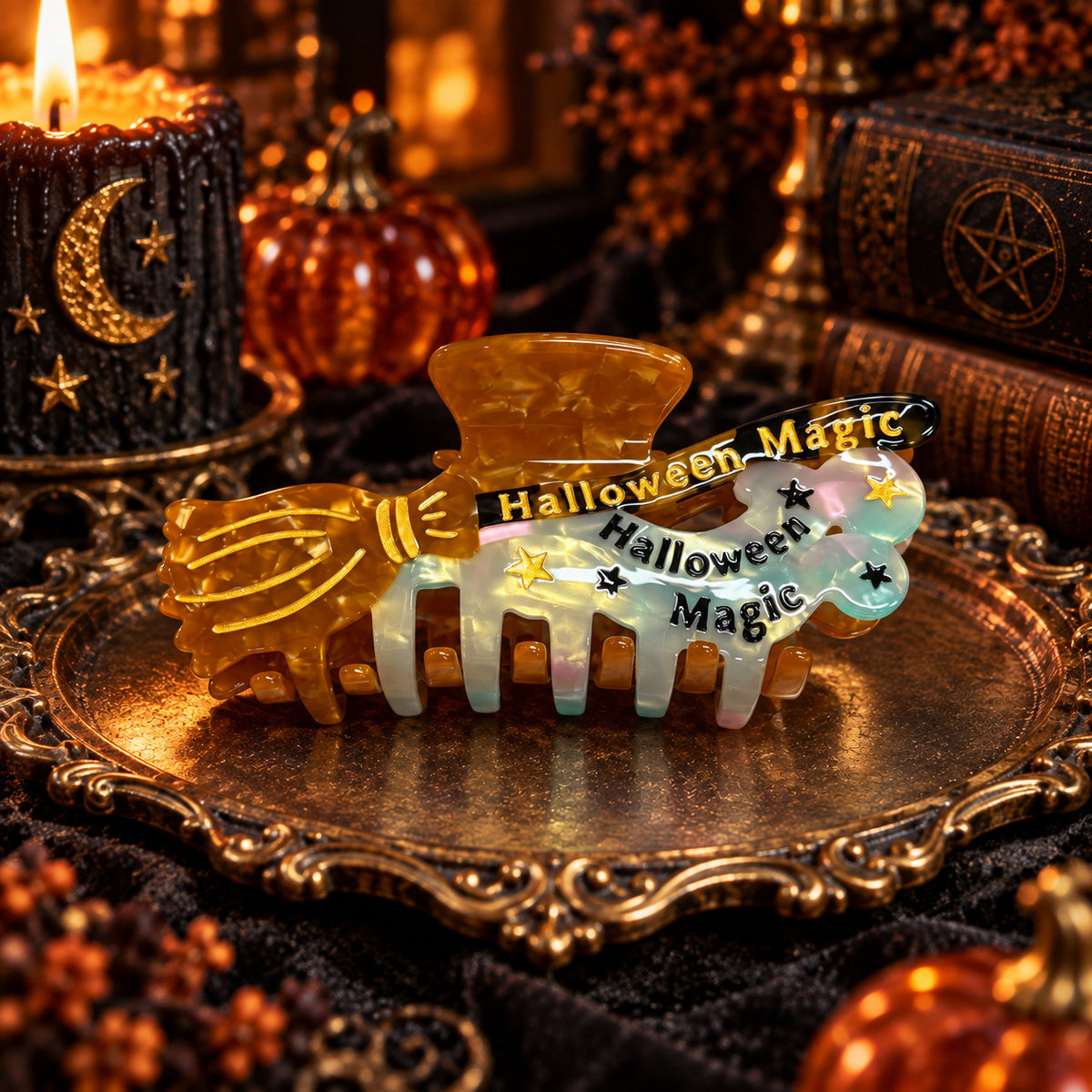 Large Amber Magic Broom Hair Claw