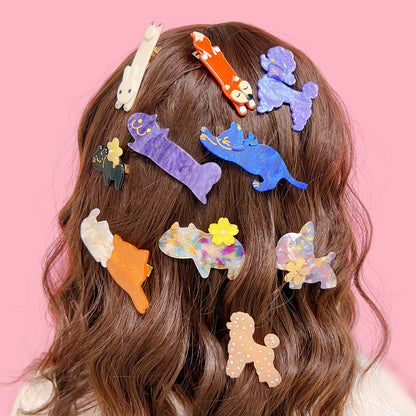 Caline Blue Cat Acetate Hair Clip Duckbill Clip