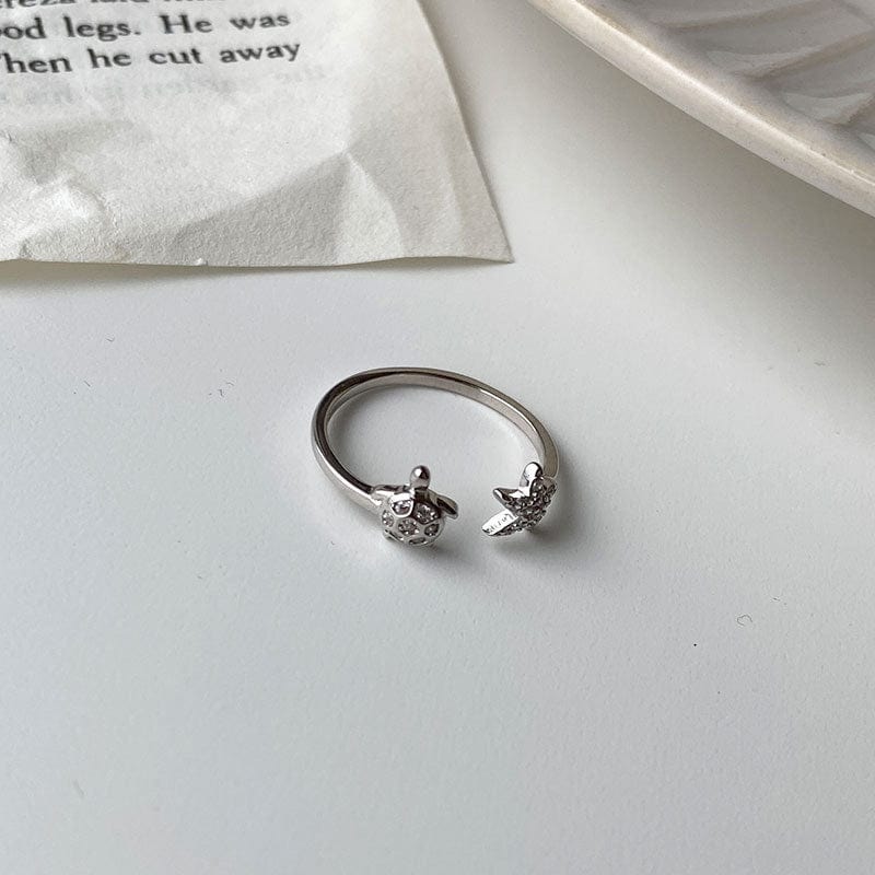 Sterling Silver Sea Turtle Starfish Adjustable Ring丨Lemonschunks