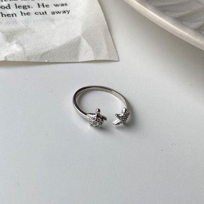 Sterling Silver Sea Turtle Starfish Adjustable Ring丨Lemonschunks