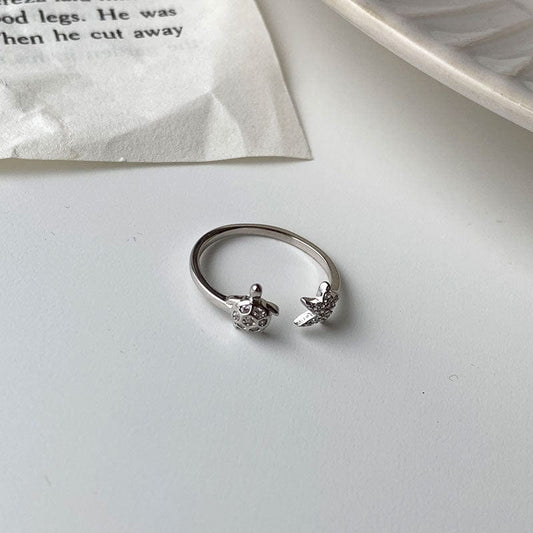 Sterling Silver Sea Turtle Starfish Adjustable Ring丨Lemonschunks