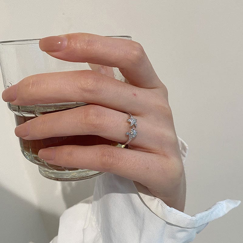 Sterling Silver Sea Turtle Starfish Adjustable Ring丨Lemonschunks