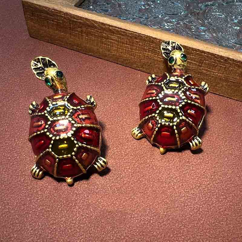 Dark Red Turtle Earrings