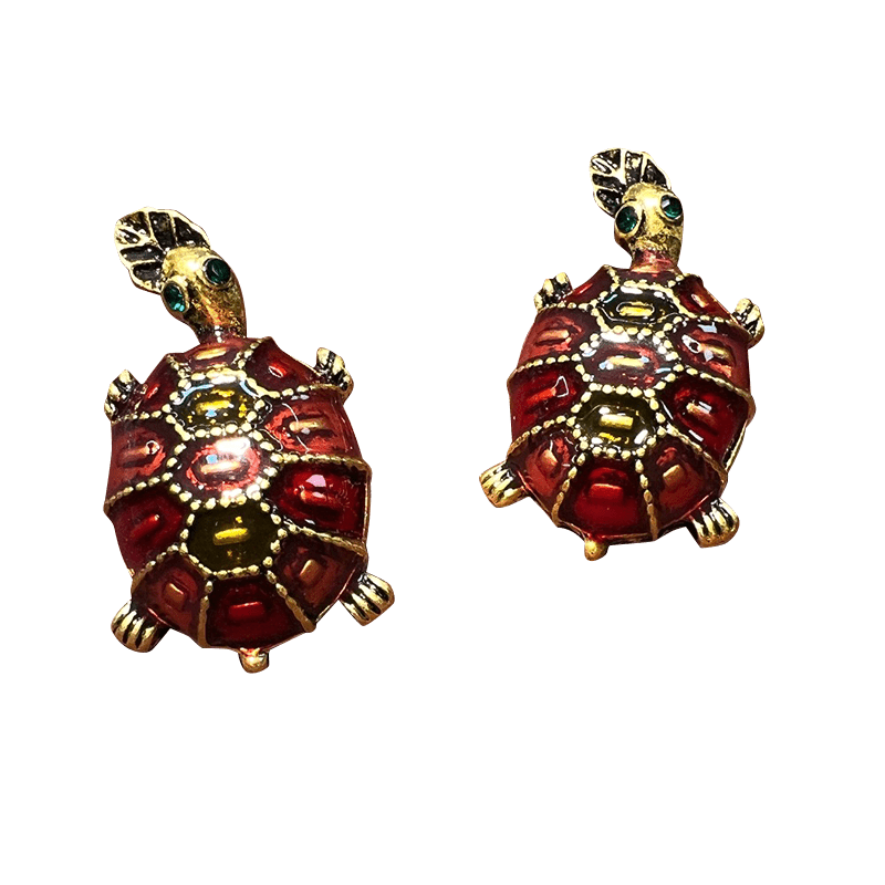 Dark Red Turtle Earrings