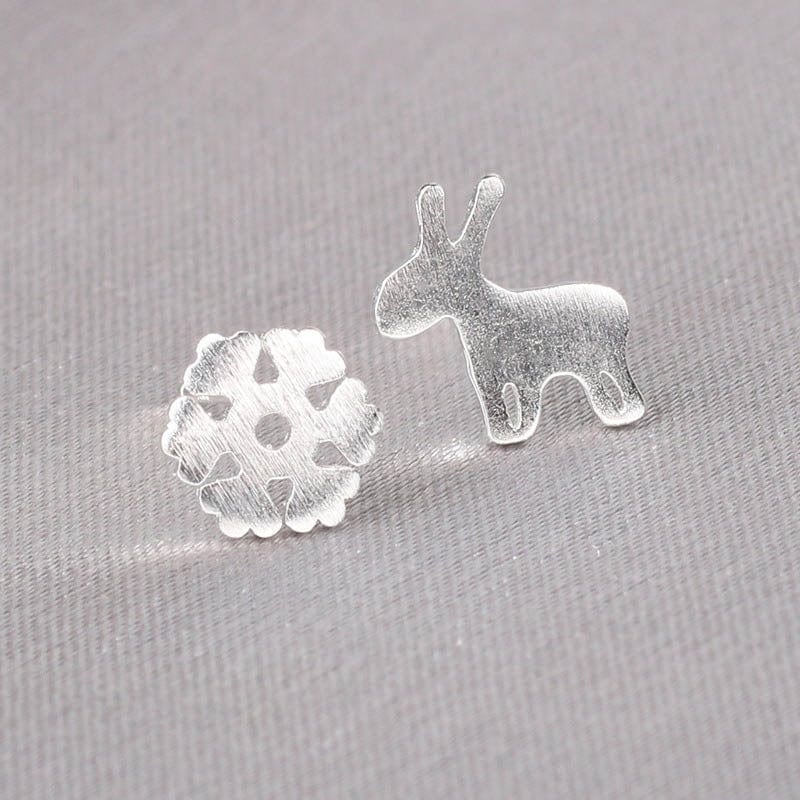 Silver Snowflake Deer Earrings