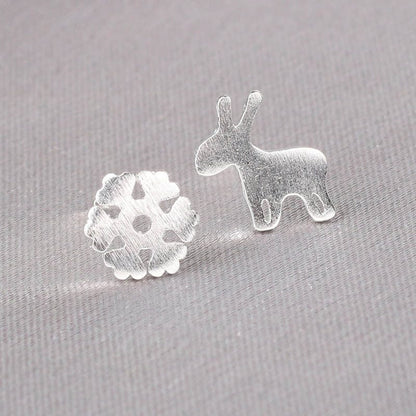 Silver Snowflake Deer Earrings