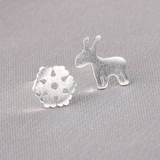 Silver Snowflake Deer Earrings