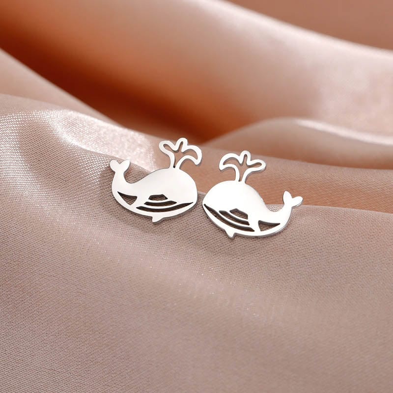 Silver Whale Earrings