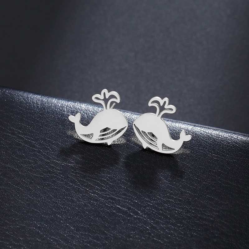 Silver Whale Earrings