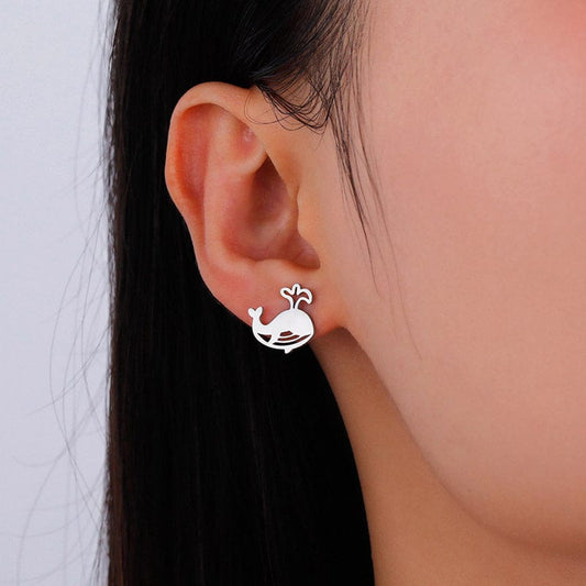 Silver Whale Earrings