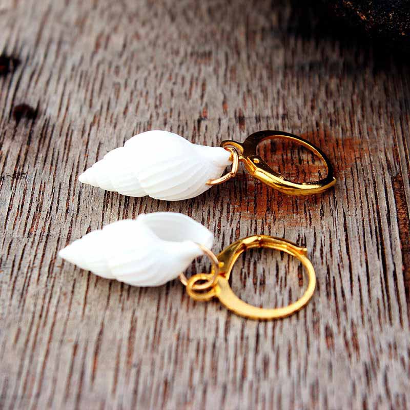 White Spiral Shell Earrings