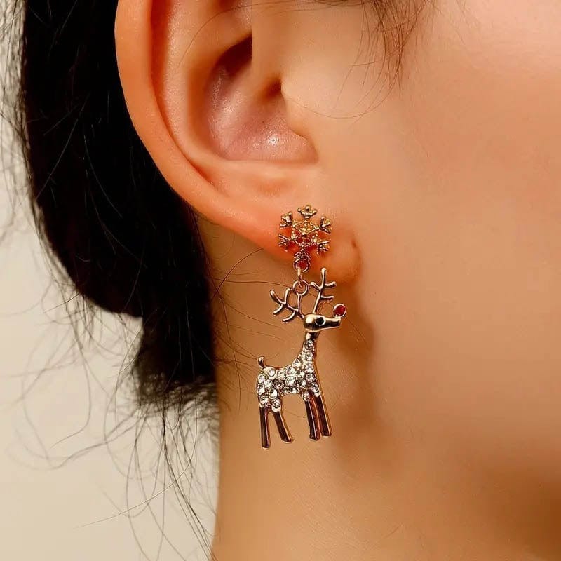Golden Snowflake Elk Earrings