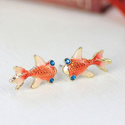Blue Diamond Little Goldfish Earrings