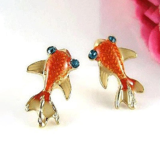 Blue Diamond Little Goldfish Earrings