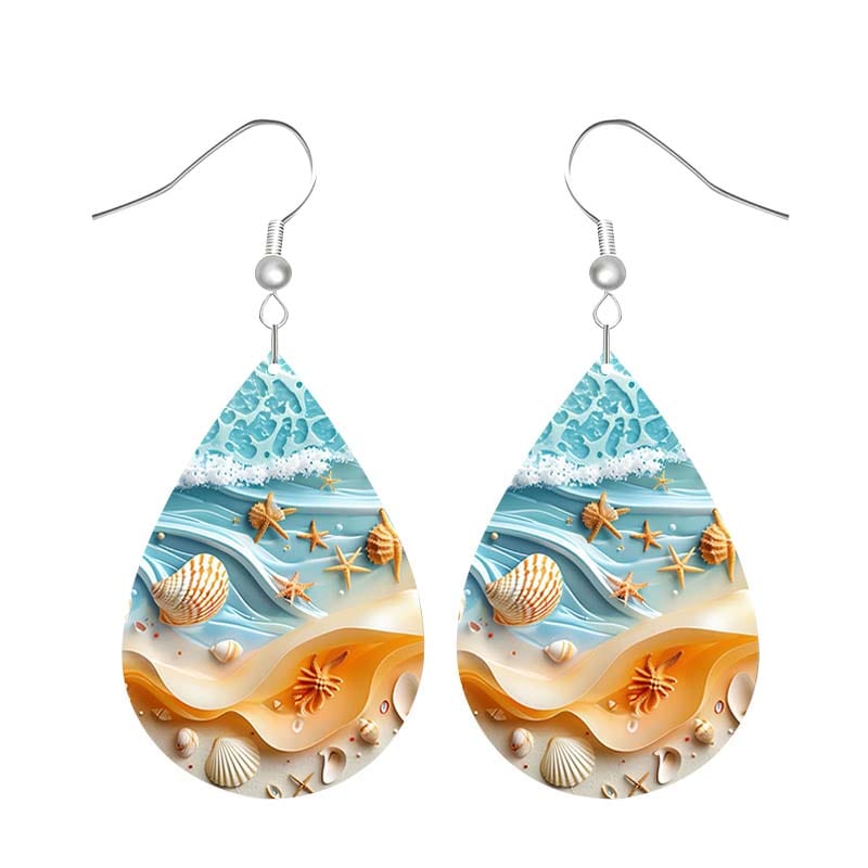 Silver Leather Beach Shell Earrings A