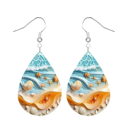 Silver Leather Beach Shell Earrings A