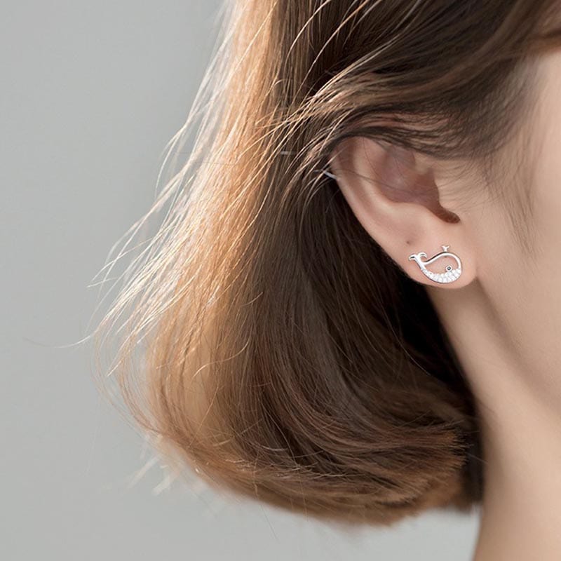 Silver Little Whale Earrings