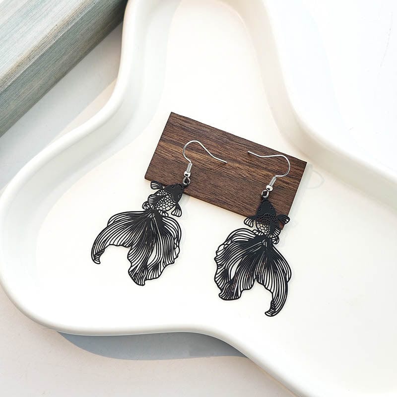 Black Long Tailed Koi Earrings
