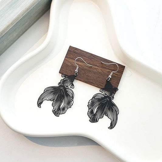 Black Long Tailed Koi Earrings