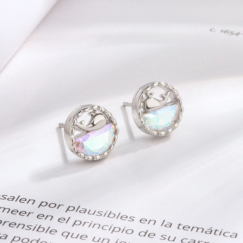 Silver Colored Diamond Little Whale Earrings