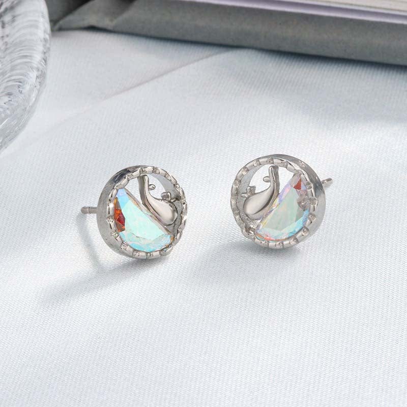 Silver Colored Diamond Little Whale Earrings