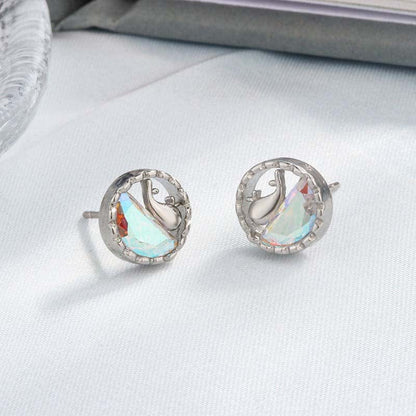 Silver Colored Diamond Little Whale Earrings