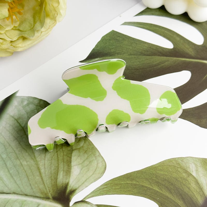 Green & White Textured Acetate Hair Claw