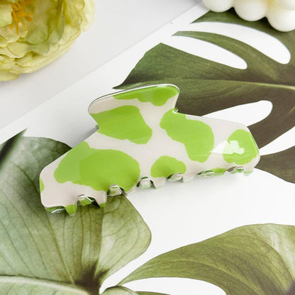 Green & White Textured Acetate Hair Claw