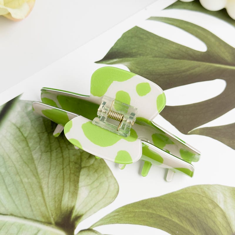 Green & White Textured Acetate Hair Claw