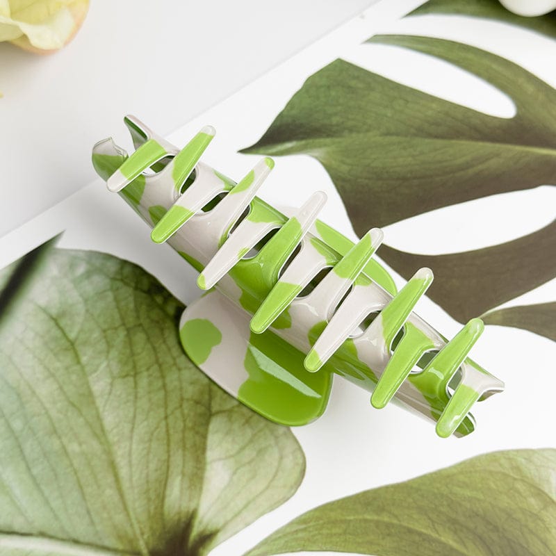 Green & White Textured Acetate Hair Claw