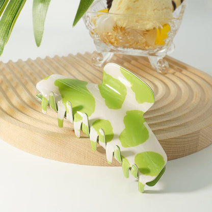 Green & White Textured Acetate Hair Claw