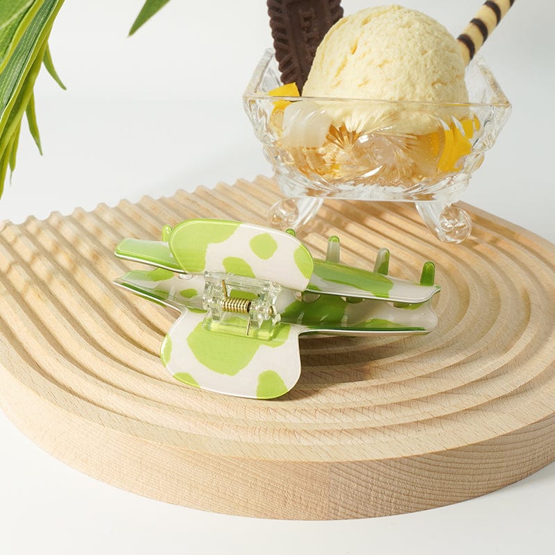 Green & White Textured Acetate Hair Claw