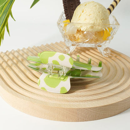 Green & White Textured Acetate Hair Claw