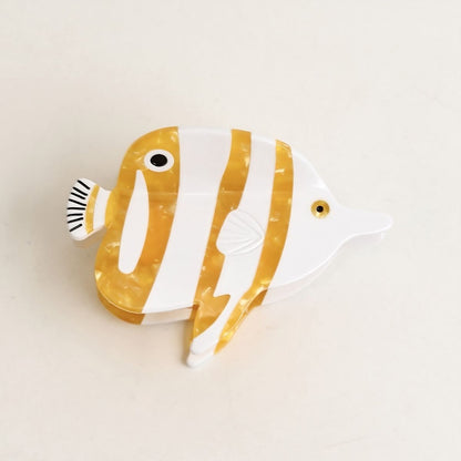 Medium Orange White Butterfly Fish Hair Claw