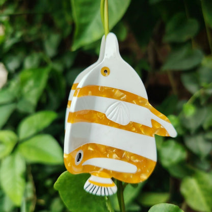 Medium Orange White Butterfly Fish Hair Claw