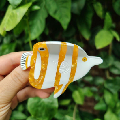 Medium Orange White Butterfly Fish Hair Claw