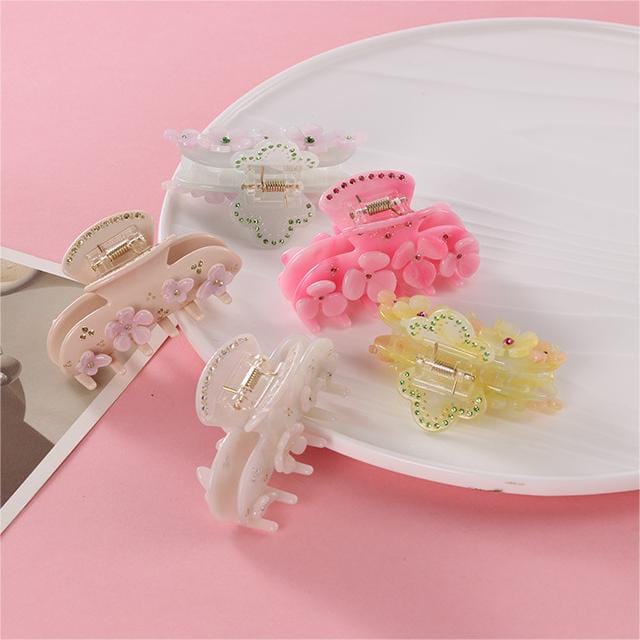 Drill Acetate Flower Cute Hair Claw In Light Blue