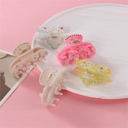 Drill Acetate Flower Cute Hair Claw In Light Blue