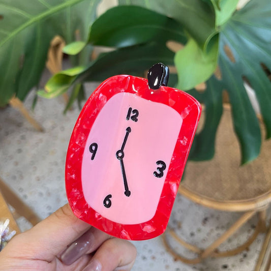 Medium  Red Rectangular Apple Clock Hair Claw