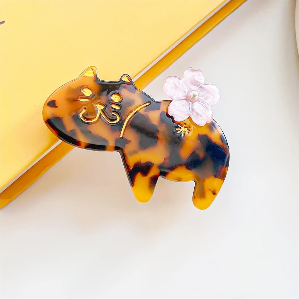 Brown Stripes Cat Acetate Hair Clip Accessories