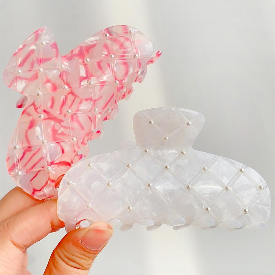 French Vintage Pearl Acetate Clips In White