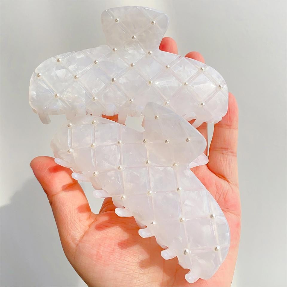 French Vintage Pearl Acetate Clips In White