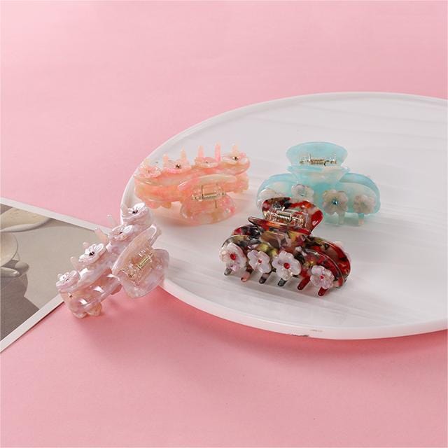 Drill Acetate Flower Cute Hair Claw In Light Blue