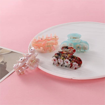 Drill Acetate Flower Cute Hair Claw In Light Blue