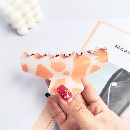 Orange Leopard Print Textured Acetate Hair Claw