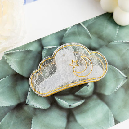 Stars & Moon Mesh Hair Clip In White
