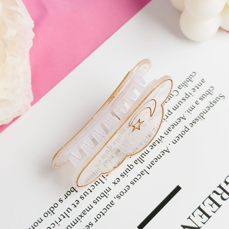Stars & Moon Mesh Hair Clip In White
