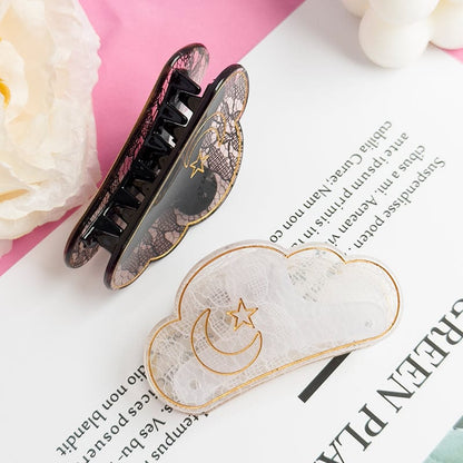 Stars & Moon Mesh Hair Clip In White